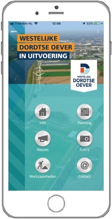 beginscherm app Westelijke Dordtse Oever in Uitvoering